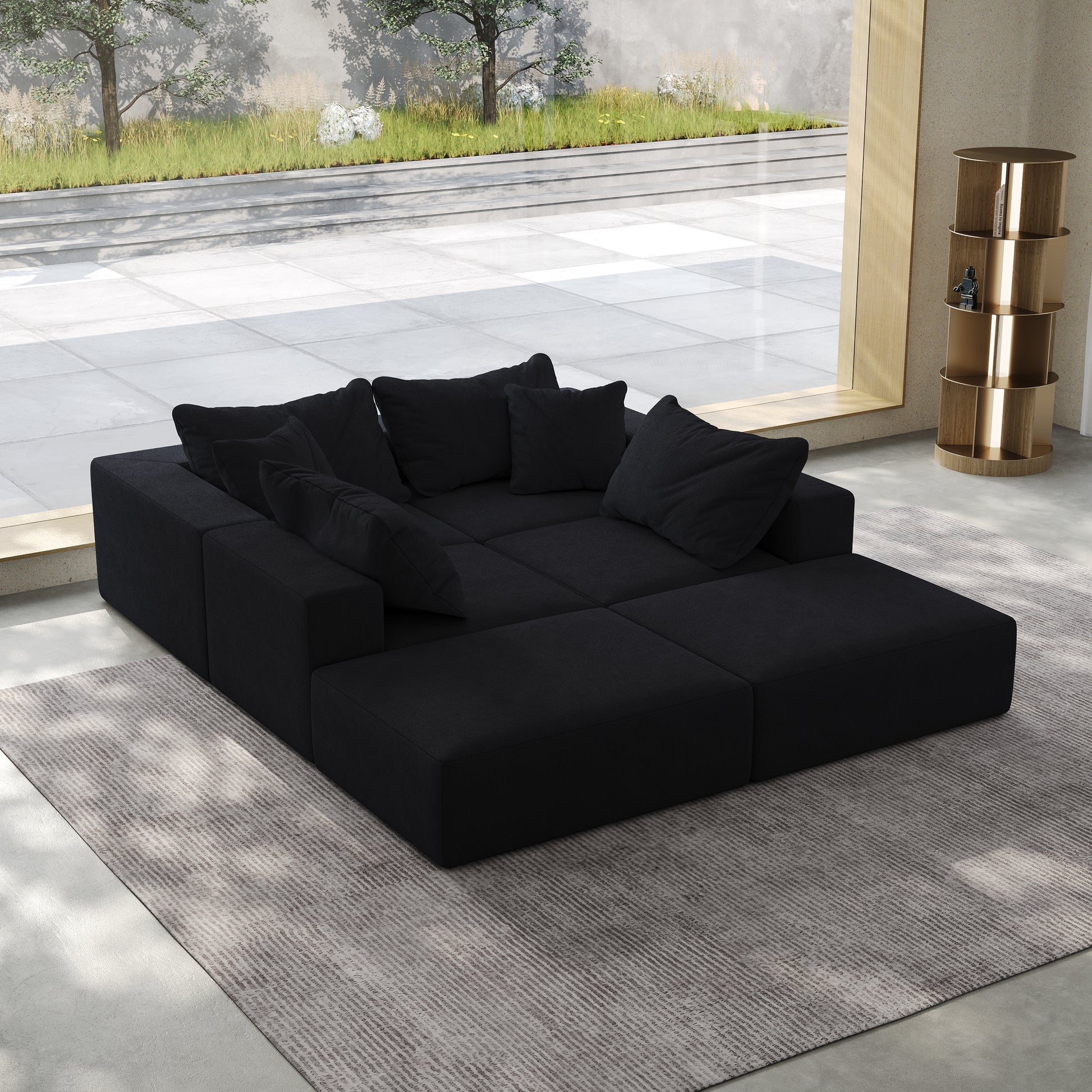 Oversized Sponge Cloud Sofa,Modern Upholstered Sectional Sofa Couch Set,Modular 162" L Shaped Sectional Living Room Sofa Set With 6 Pillows,Free Combination Sofa Couch For Living Room,Bedroom Black Foam Chenille 6 Seat