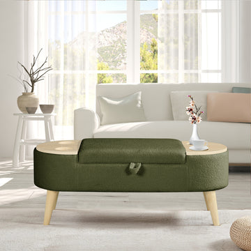 Ottoman Oval Storage Bench 3D Pile Fabric Bench With Large Storage Space For Living Room, Entryway And Bedroom Ingreen Baskets White Primary Living Space Black Eucalyptus Wood Green Step Stools & Step Ladders Cashmere Floral Contemporary Cubby Wool