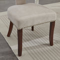 Mid Century Modern Dining Chairs Set Of 2, Farmhouse Linen Fabric Upholstered Accent Chair Curved Backrest With Copper Nails Around,Kitchen Chairs With Hardwood Frame, Beige Beige Rubberwood Set Of 2 Foam Upholstered
