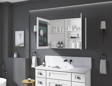 40'' W X 30'' H Surface Frameless Mirror Medicine Cabinet, Beveled Mirror Edges Bathroom Medicine Cabinet White Engineered Wood