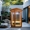 Two People Outdoor Okoume Wood Far Infrared Sauna Room Natural Wood Metal & Wood