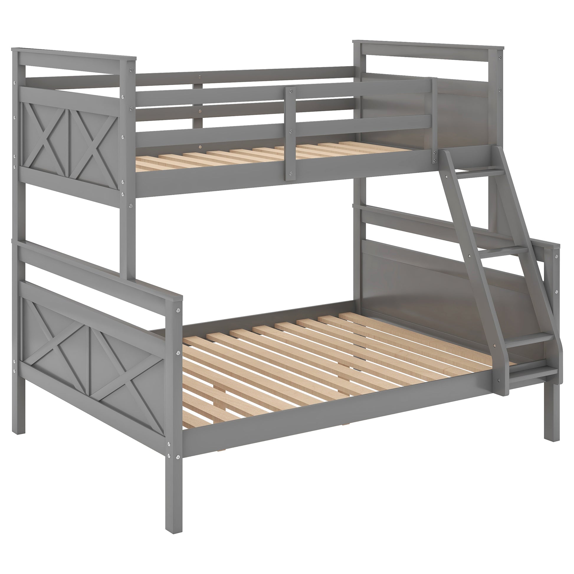 Twin Over Full Bunk Bed With Ladder, Safety Guardrail, Perfect For Bedroom, Gray Box Spring Not Required Twin Gray Wood Bedroom Bunk Pine