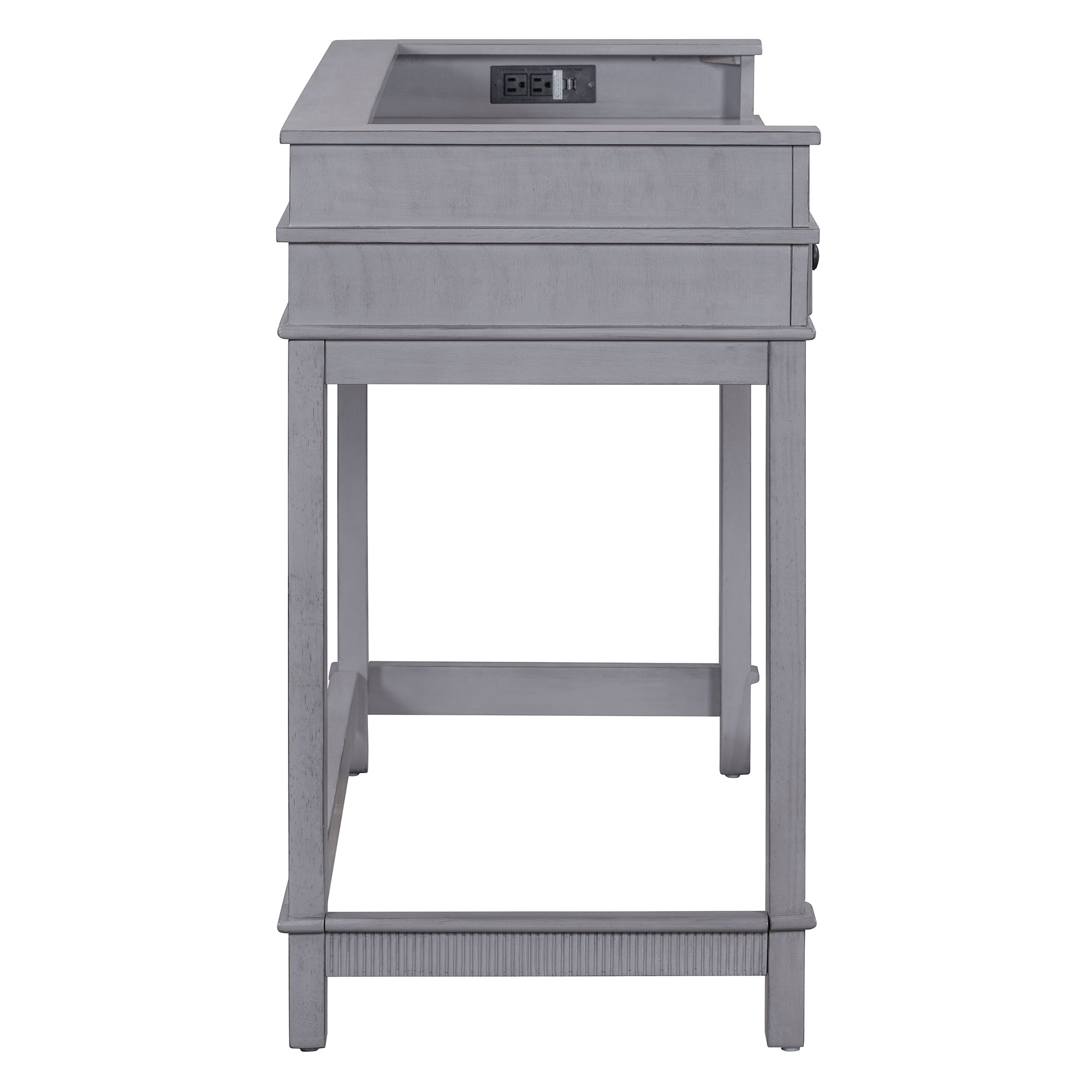 4 Piece Dining Table Set For 3, Retro Kitchen Table And Chairs Set With 3 Storage Drawers, Ideal For Small Spaces Gray Gray Mdf,Rubber Wood