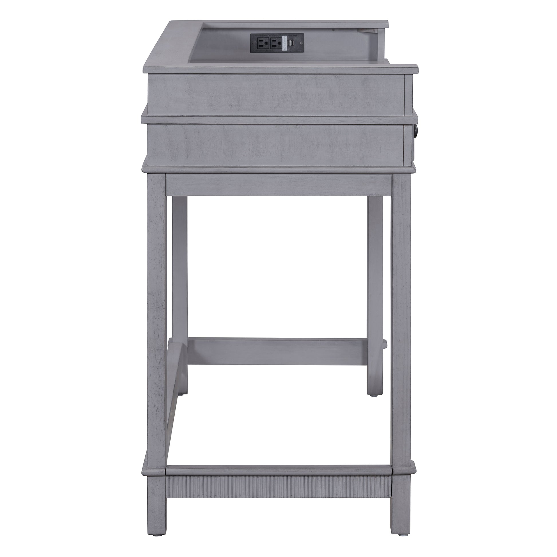 4 Piece Dining Table Set For 3, Retro Kitchen Table And Chairs Set With 3 Storage Drawers, Ideal For Small Spaces Gray Gray Mdf,Rubber Wood