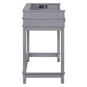 4 Piece Dining Table Set For 3, Retro Kitchen Table And Chairs Set With 3 Storage Drawers, Ideal For Small Spaces Gray Gray Mdf,Rubber Wood