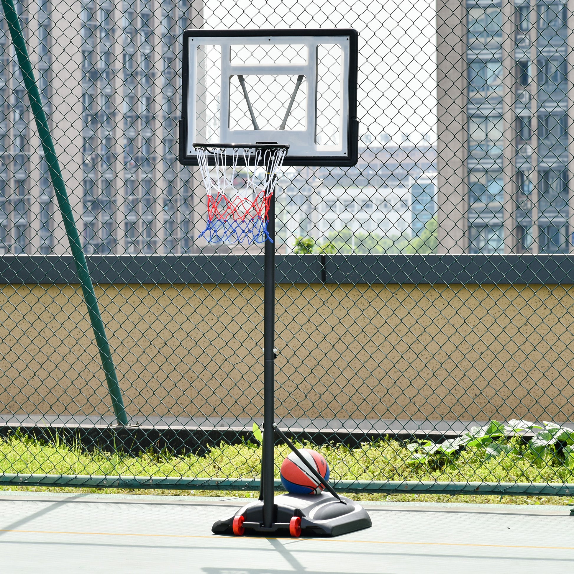 Soozier Basketball Hoop Outdoor, Portable Basketball Goal, 5.5Ft 7.5Ft Height Adjustable With 33'' Backboard And Wheels For Kids Junior Adults Use Black Steel