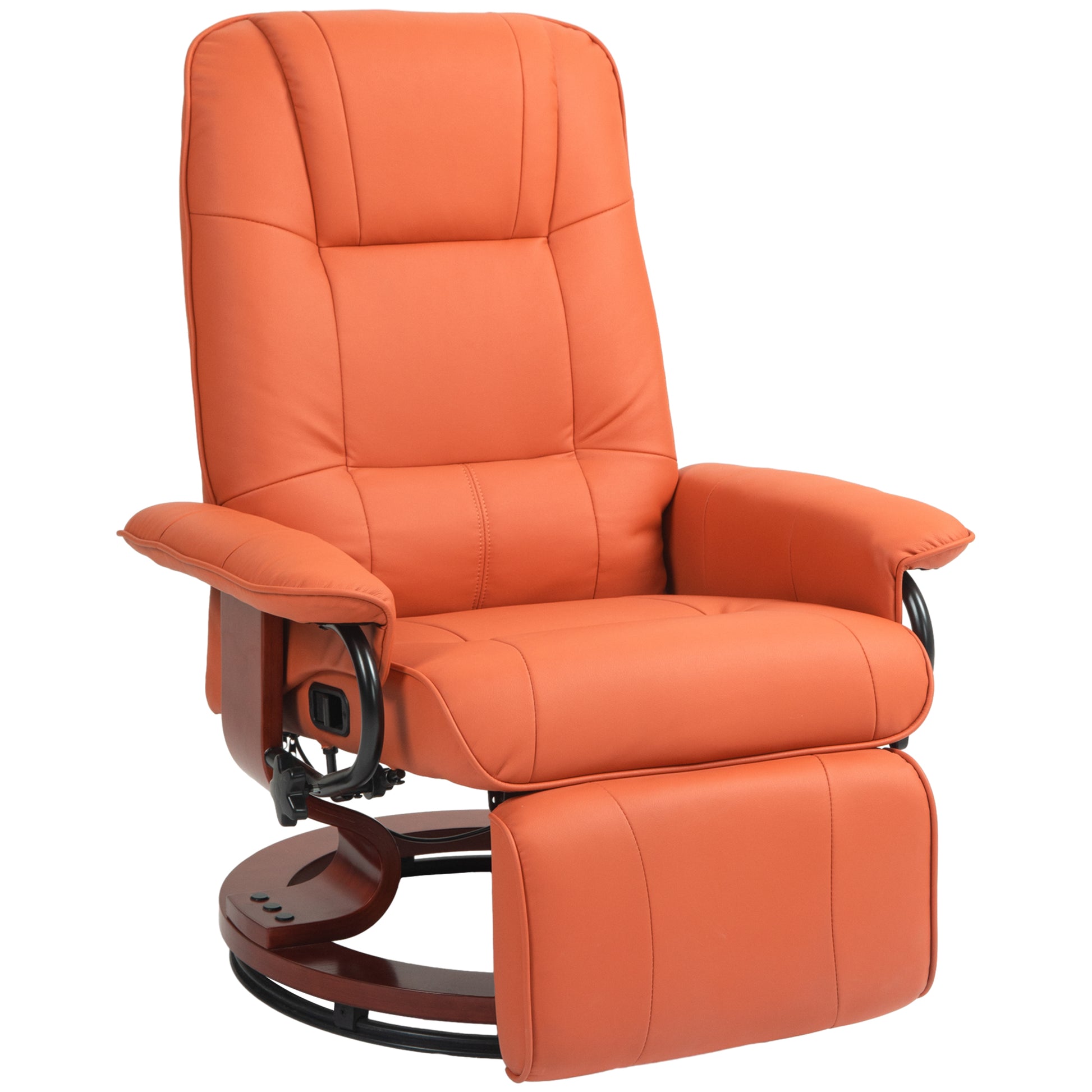 Homcom Faux Leather Manual Recliner, Adjustable Swivel Lounge Chair With Footrest, Armrest And Wrapped Wood Base For Living Room, Orange Orange Wood