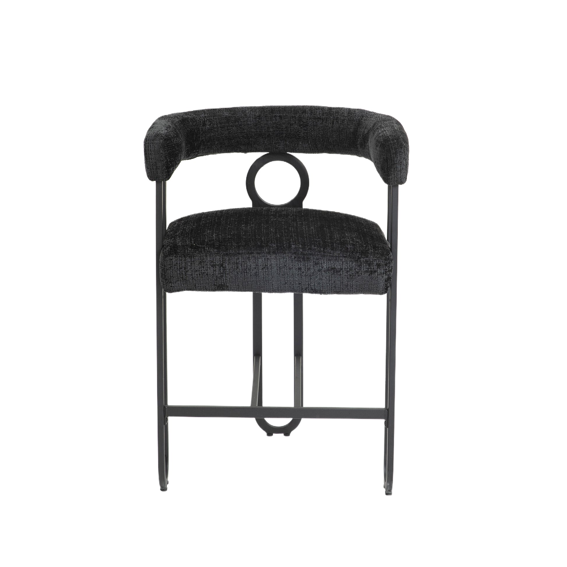 Coolmore Bar Stools Set Of 2, Modern Bar Stool With Back, Black Metal Frames, Upholstered Bar Stools For Kitchen Island, Pub, Club Black Chenille Black Foam Chenille