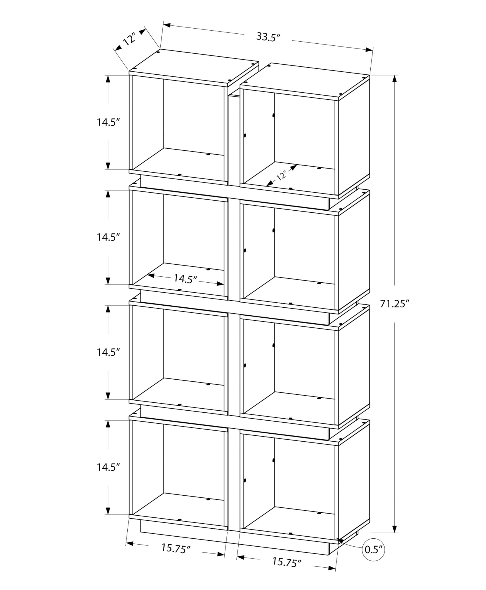 Bookshelf, Bookcase, Etagere, 5 Tier, 71"H, Office, Bedroom, Grey And White Laminate, Contemporary, Modern White Particle Board