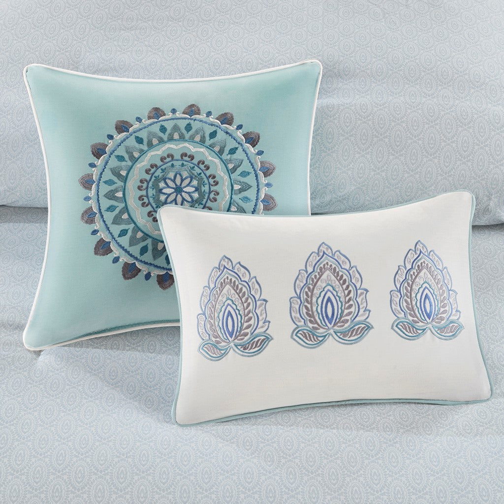 8 Piece Cotton Floral Printed Reversible Comforter Set Blue King King Blue Cotton