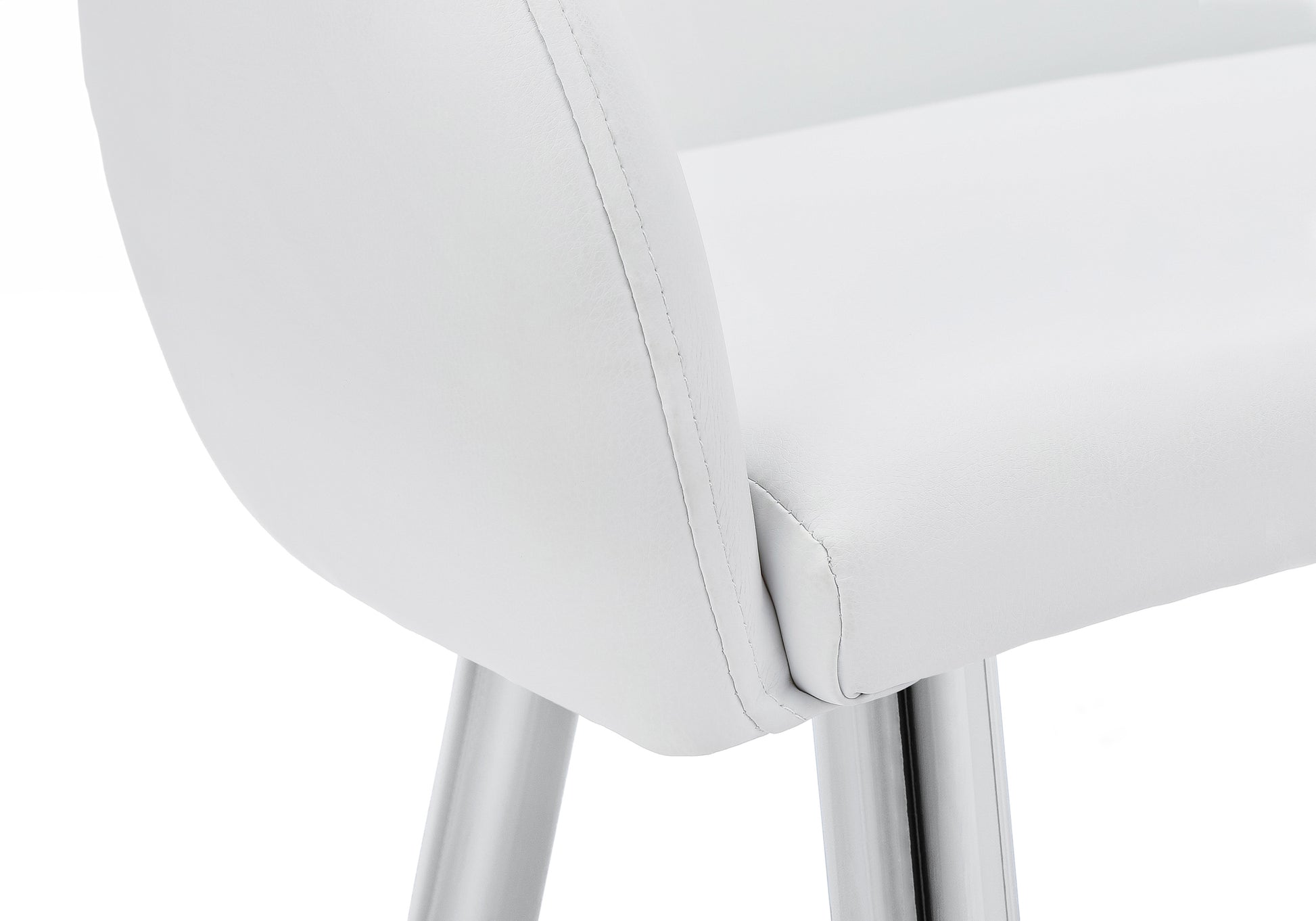 Dining Chair, Set Of 2, Side, Upholstered, Kitchen, Dining Room, White Leather Look, Chrome Metal, Contemporary, Modern White Foam Faux Leather