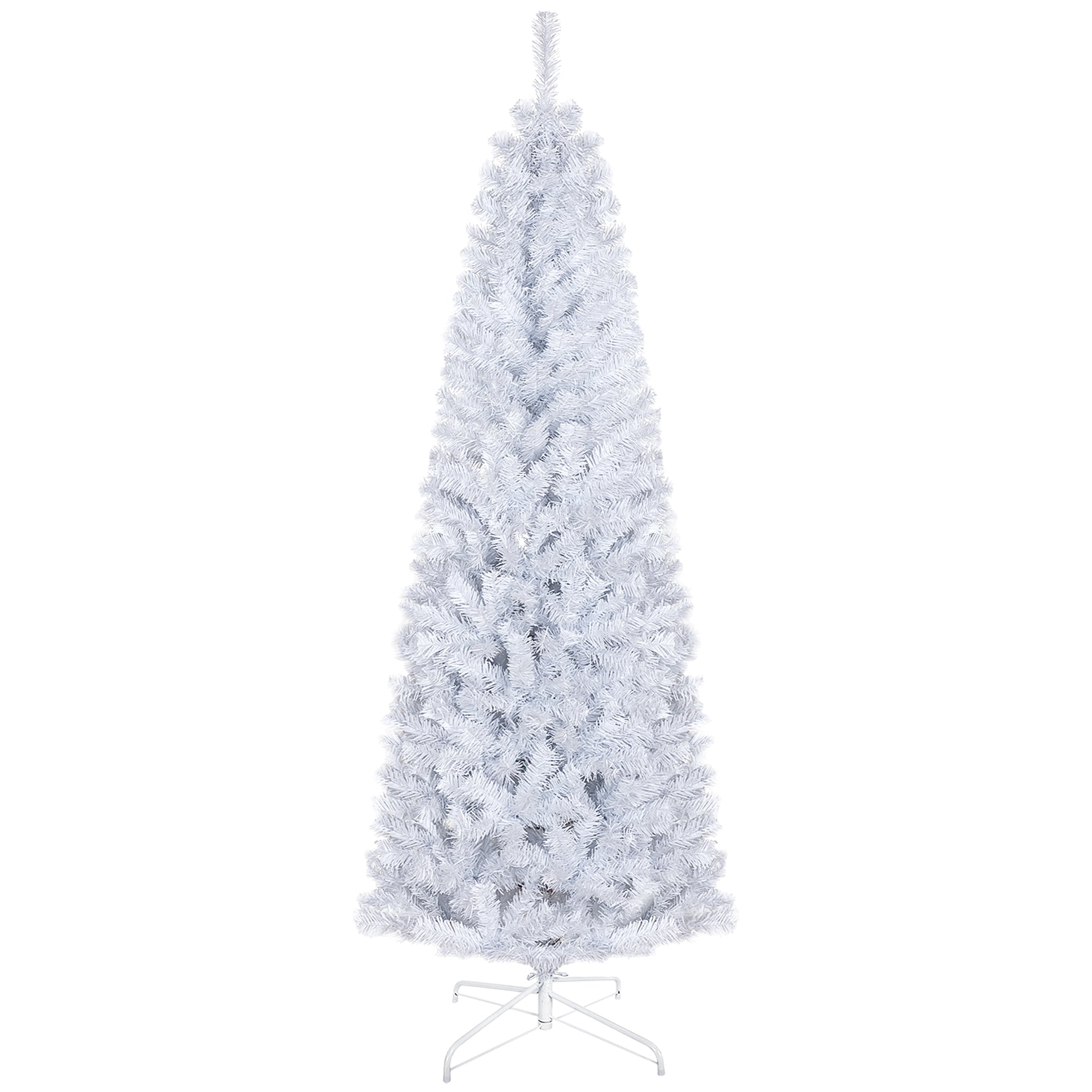 Homcom 6Ft Pencil Christmas Tree, Unlit Artificial Christmas Tree Slim Douglas Fir Xmas Tree With Realistic Branches, Halloween Tree With 618 Tips, White White Plastic