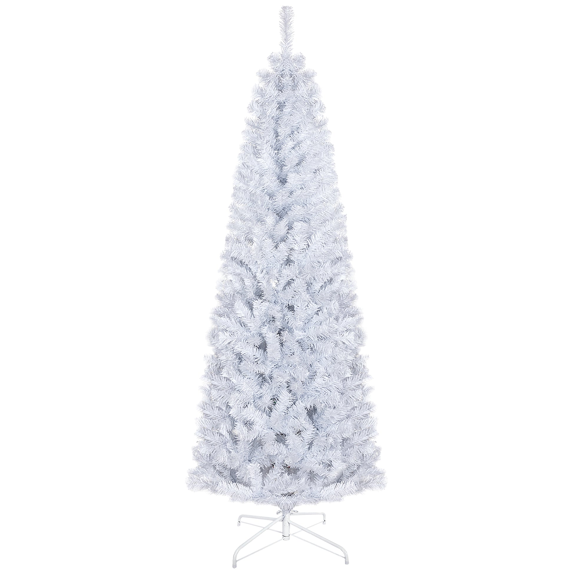 Homcom 6Ft Pencil Christmas Tree, Unlit Artificial Christmas Tree Slim Douglas Fir Xmas Tree With Realistic Branches, Halloween Tree With 618 Tips, White White Plastic