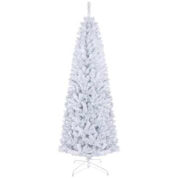 Homcom 6Ft Pencil Christmas Tree, Unlit Artificial Christmas Tree Slim Douglas Fir Xmas Tree With Realistic Branches, Halloween Tree With 618 Tips, White White Plastic
