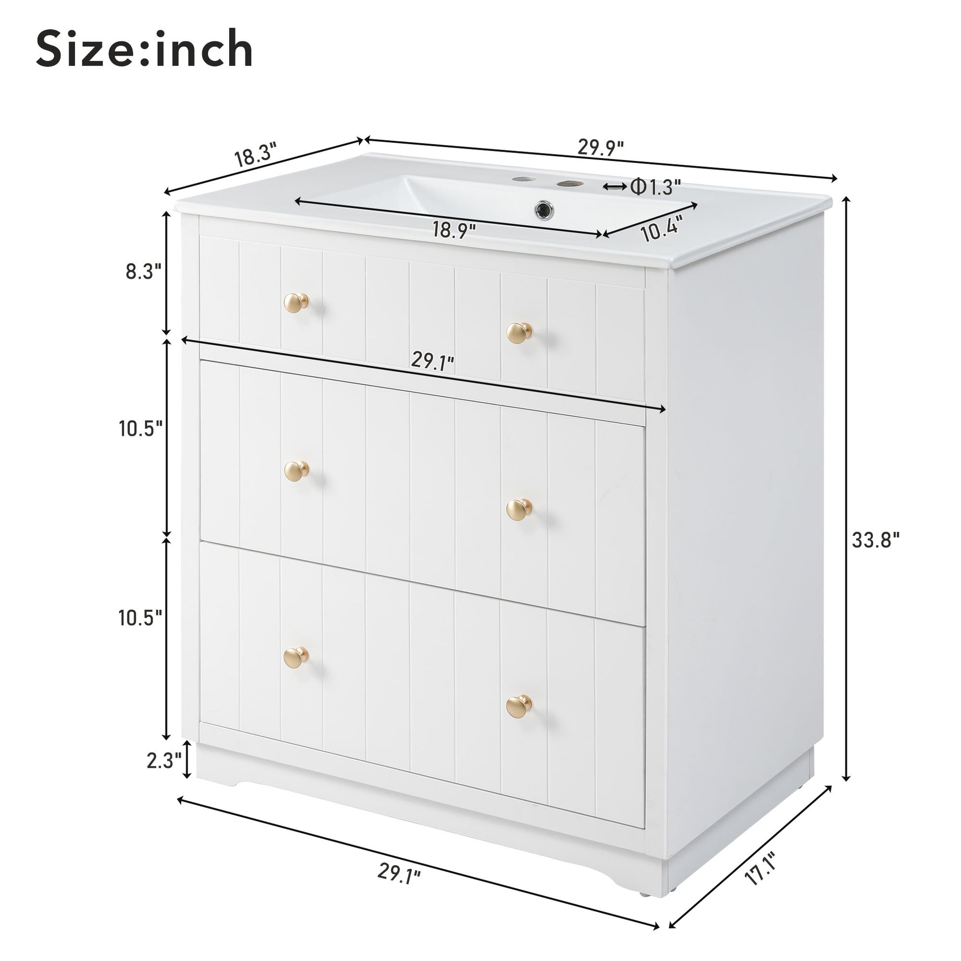 Video 30 Inch Modern White Bathroom Vanity Cabinet With Two Drawers White Solid Wood Mdf