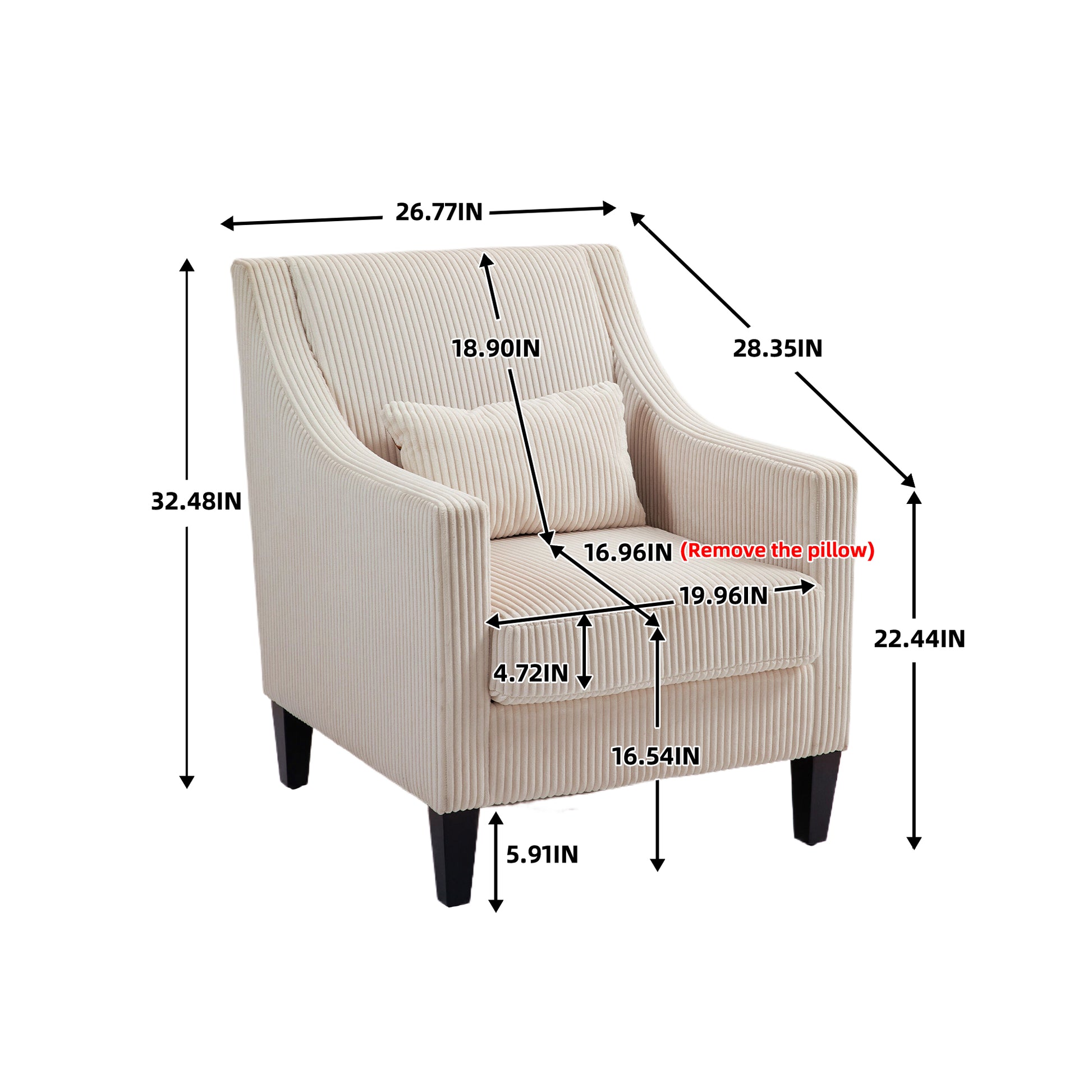 Coolmore Modern Accent Chair,Upholstered Armchair With Scooped Arms For Bedroom,Apartment,Studio,Office,Waiting Room Beige Corduroy Beige Primary Living Space Foam Corduroy