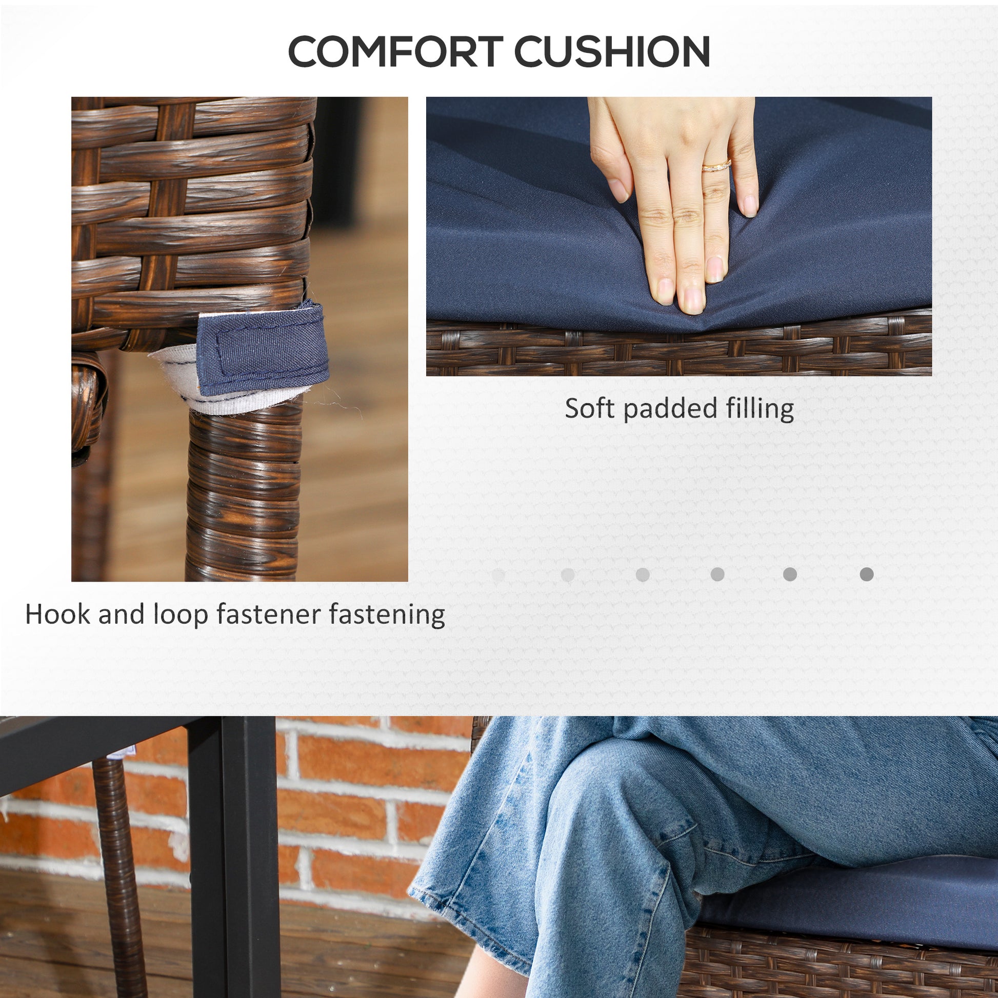 Outsunny Stackable Pe Rattan Outdoor Dining Chairs With Cushions, Set Of 4 Patio Wicker Dining Chairs With Armrests And Backrest For Patio, Deck, Cream Blue Blue Brown Steel