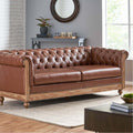 Mirod Comfy 3 Seat Sofa With Wooden Legs, Retro Style For Living Room And Study Light Brown Pu 3 Seat