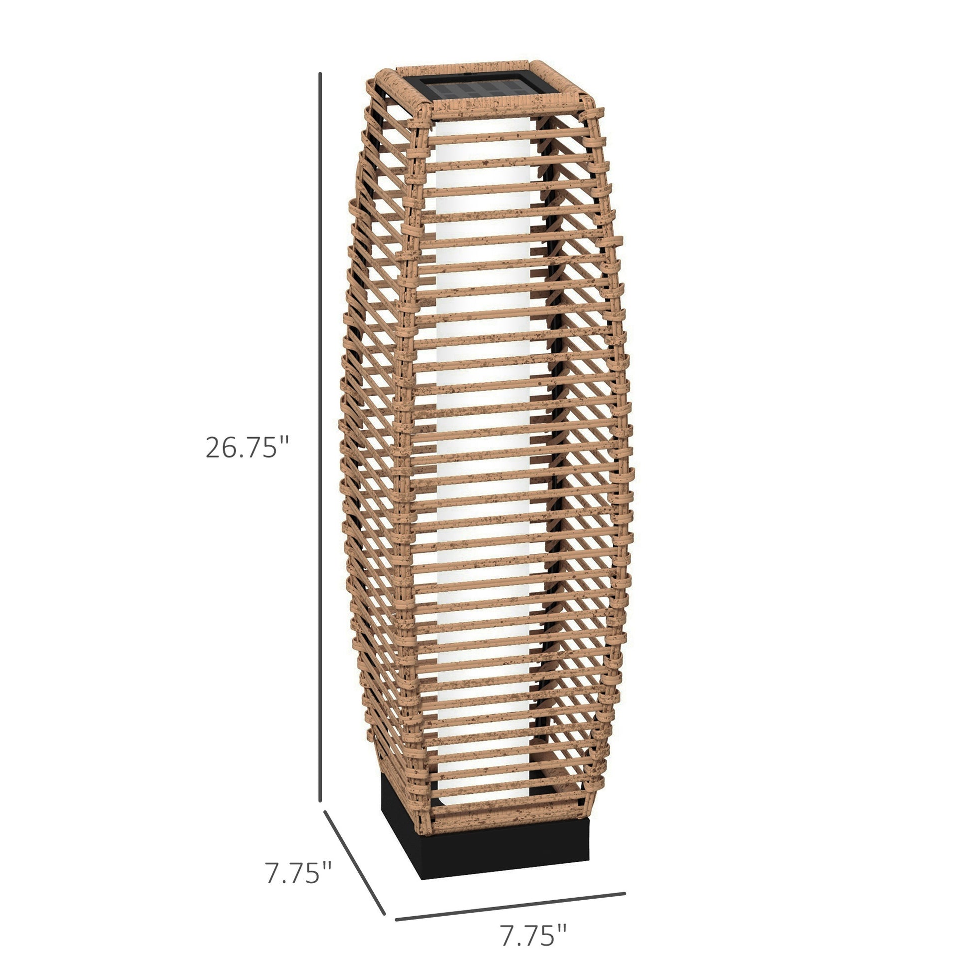 Outsunny Solar Floor Lamp, Outdoor Rattan Garden Lantern Pathway Light & Decorative Driveway Lighting With Auto On Off Led Lights For Porch, Yard, Lawn, Courtyard, Deck, Sand Brown Steel