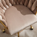 Velvet Vanity Chair With Wheels, Accent Chair Makeup Vanity Chair With Hand Woven Backrest, Modern 360 Swivel Home Office Desk Chair For Study, Bedroom, Living Room Gray Iron Gray Primary Living Space Foam Modern Lounge Chair Cross Back 1 Velvet