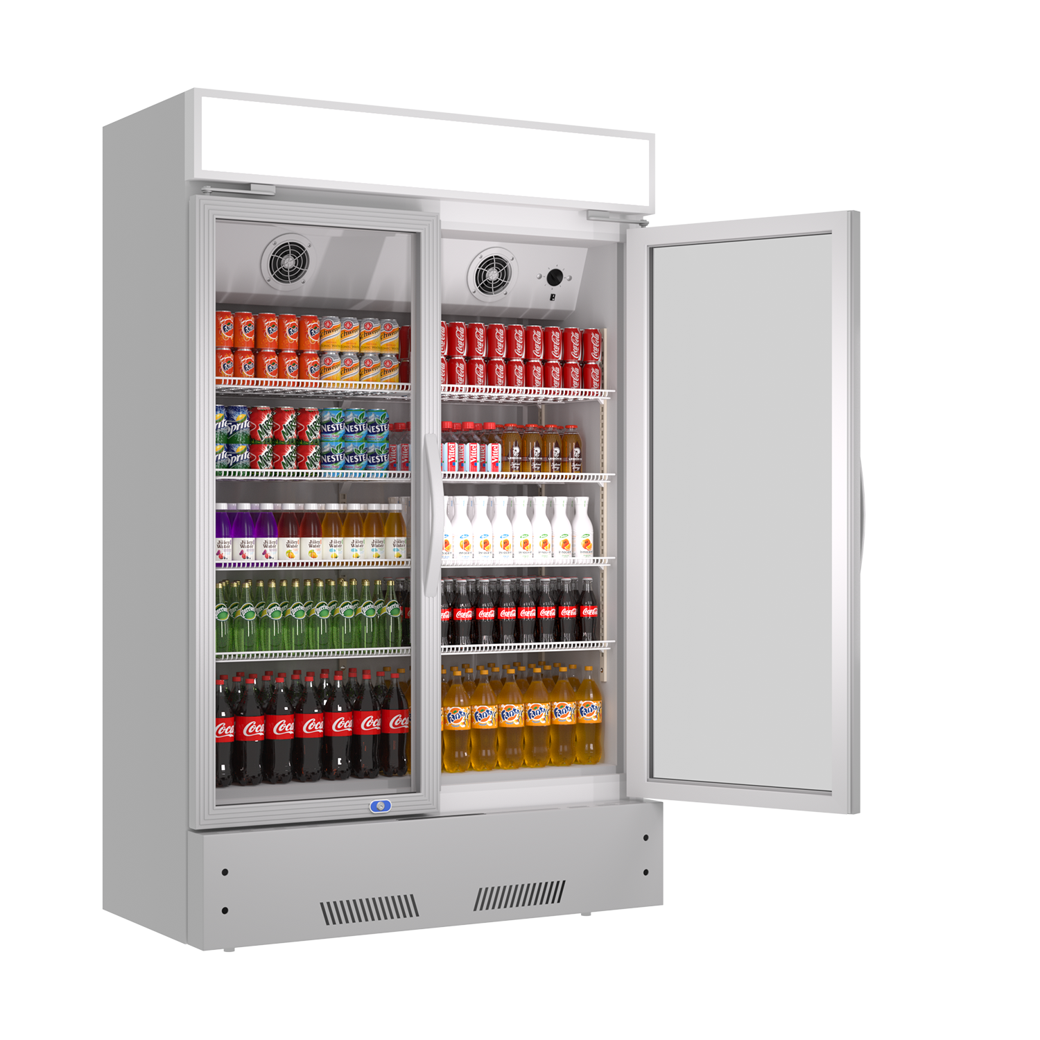 Commercial Refrigerator 2 Glass Door Reach In Cooler, Commercial Display Merchandiser Fridge, Capacity 17.1 Cuft, Etl Approved, Silver Silver Steel
