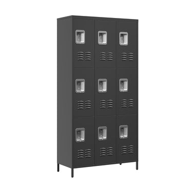 9 Door 72"H Metal Lockers With Lock For Employees,School,Office,Gym,Bedroom,Storage Locker Cabinet,Gray,Assembly Required,Black 5 Or More Spaces Black Primary Living Space Door Locks Modern Metal