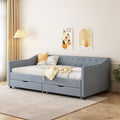 Twin Size Daybed With Drawers Upholstered Tufted Sofa Bed, With Button On Back And Piping On Waved Shape Arms Light Grey Twin Light Grey Wood Fabric