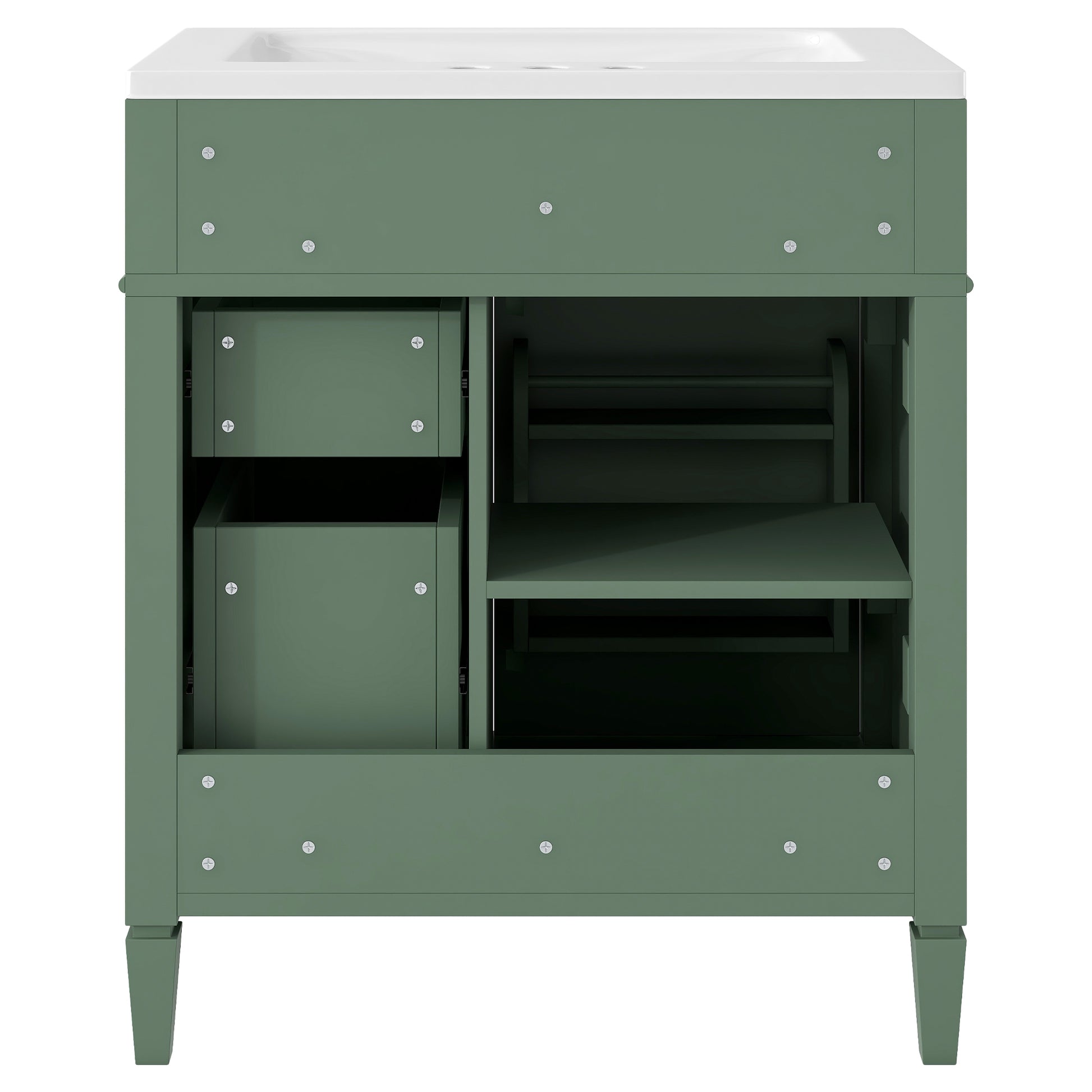 30'' Bathroom Vanity With Top Sink, Modern Bathroom Storage Cabinet With 2 Drawers And A Tip Out Drawer, Single Sink Bathroom Vanity 3 Green 1 2 Bathroom Freestanding Solid Wood Mdf Resin Painted