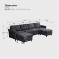 U Shaped Sectional Couch Convertible Sectional Couch With Double Chaise 6 Seat Sectional Sofa For Living Room Dark Gray Dining Room Fabric 6 Seat