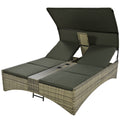 Patio Daybed Outdoor Daybed Outdoor Rattan Sun Lounger With Shelter Roof With Adjustable Backrest, Storage Box And 2 Cup Holders For Patio, Balcony, Poolside,Grey Yes Grey Seats 2 Water Resistant Frame Water Resistant Cushion Garden & Outdoor Sectional