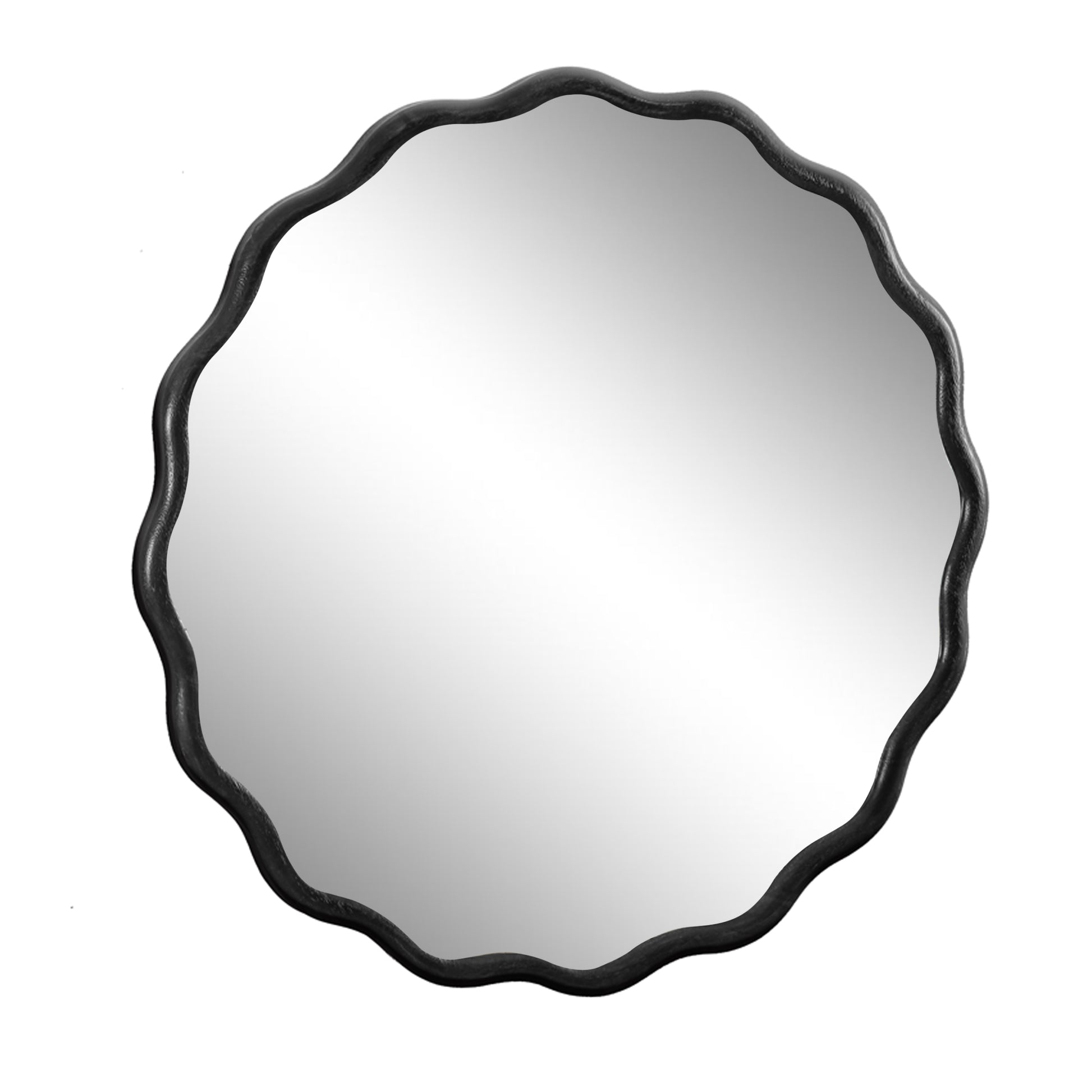 Solid Wood Wavy Mirror Black Vanity Mirror Wall Decor 36" X 36" Modern Mirror Wall Decor For Bathroom, Bedroom, Living Room, Dining Room, Cloakroom, Entryway Black Glass Solid Wood