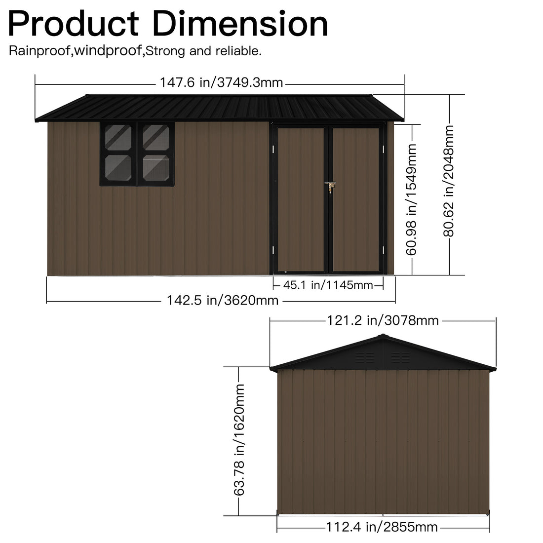 Metal Garden Sheds 10Ftx12Ft Outdoor Brown With Window Brown Metal