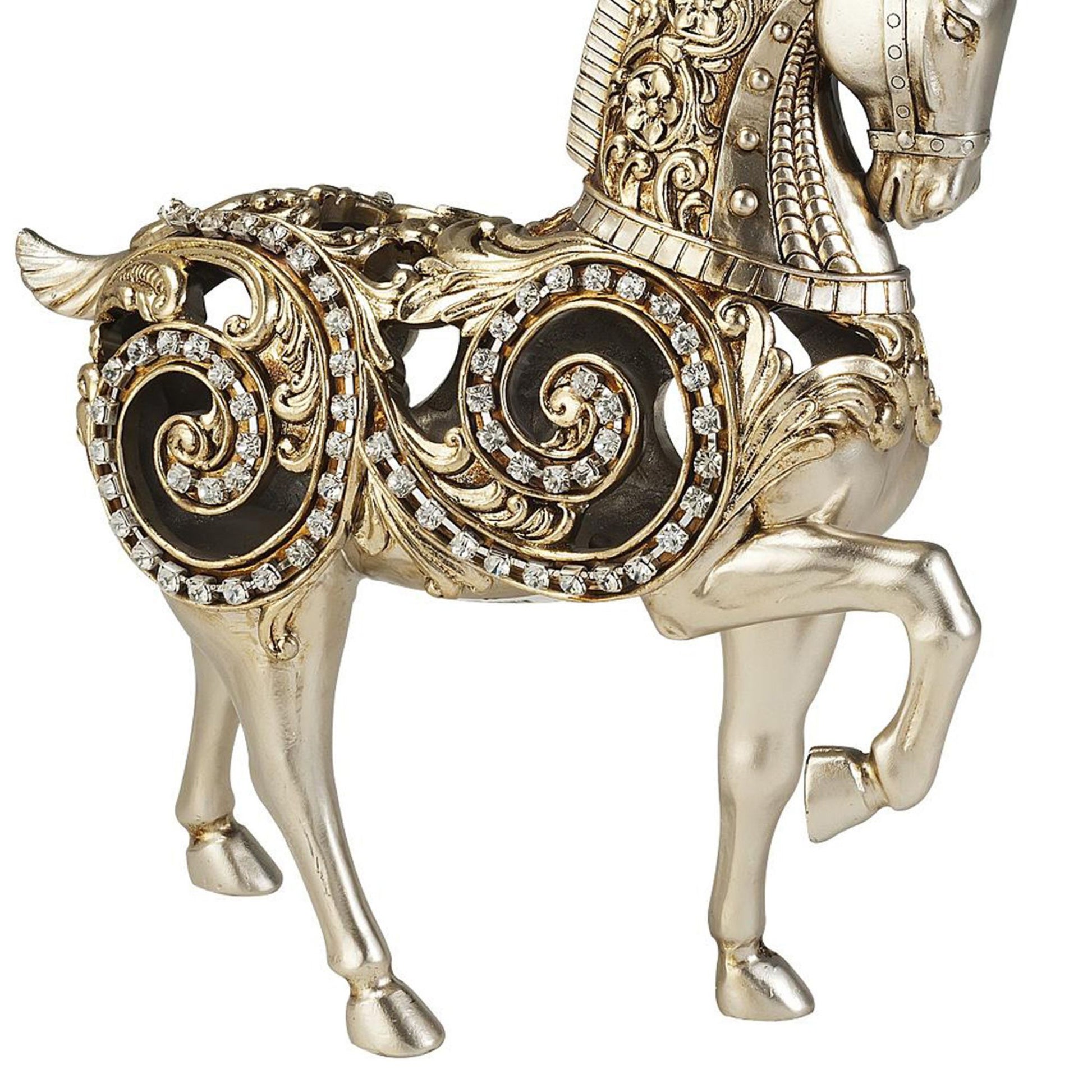 11.5" Tall Polyresin Decorative Horse Statue, Silver Finish Silver Polyresin