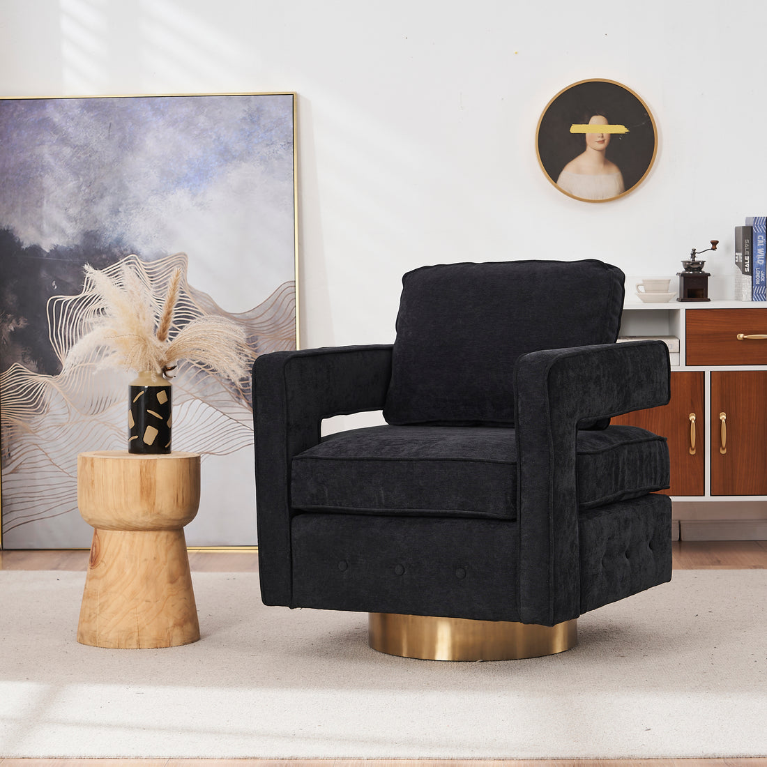 Swivel Barrel Chair For Living Room,360 Degree Swivel Club Modern Accent Single Sofa Chair, Small Leisure Arm Chair For Nursery, Hotel, Bedroom, Office Black Primary Living Space Modern Linen