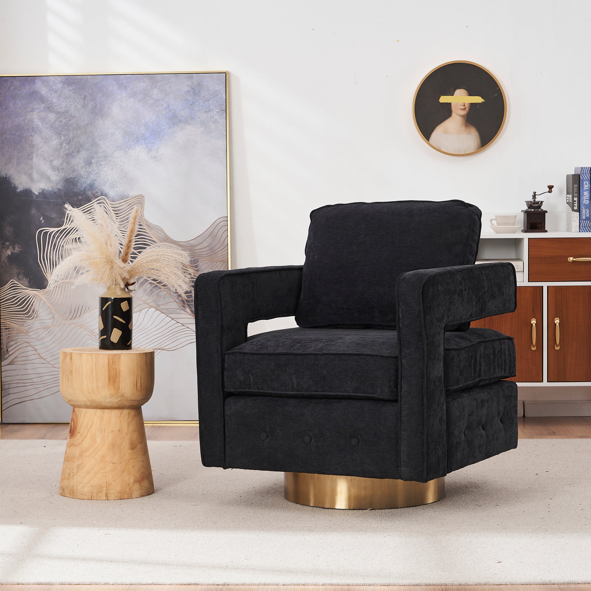 Swivel Barrel Chair For Living Room,360 Degree Swivel Club Modern Accent Single Sofa Chair, Small Leisure Arm Chair For Nursery, Hotel, Bedroom, Office Black Primary Living Space Modern Linen