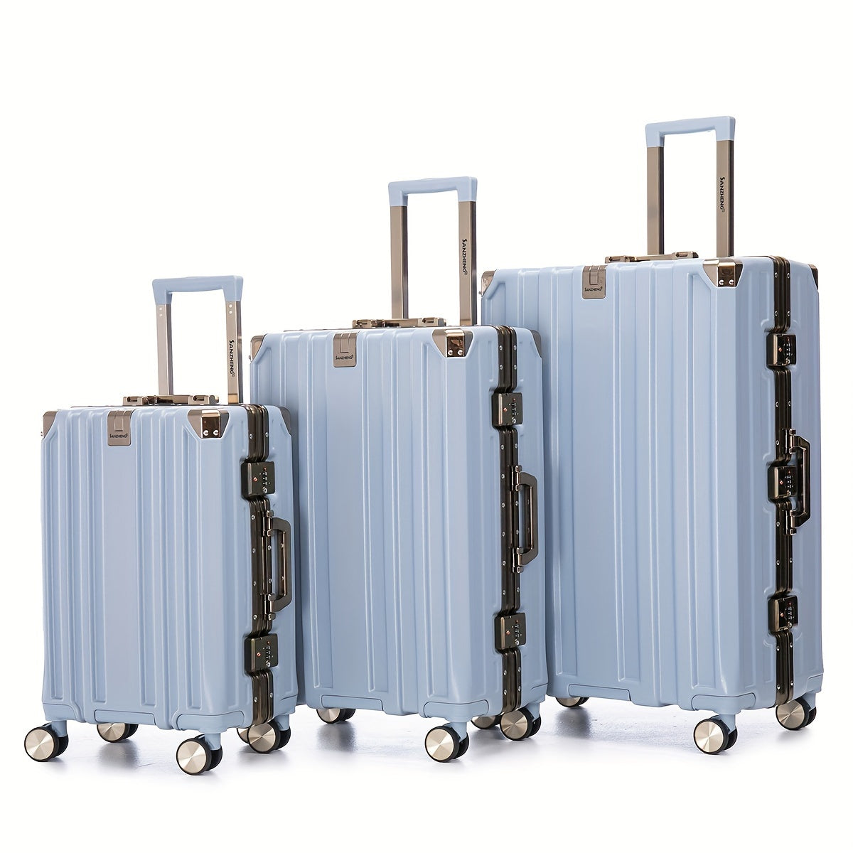 Luggage Sets Expandable Aluminum 20 24 28 Inch Three Model Set, Stylish Suitcase With Aluminum Frame Password Lock, Suitable For Travel Suitcases And Suitcases Blue Contemporary Aluminum