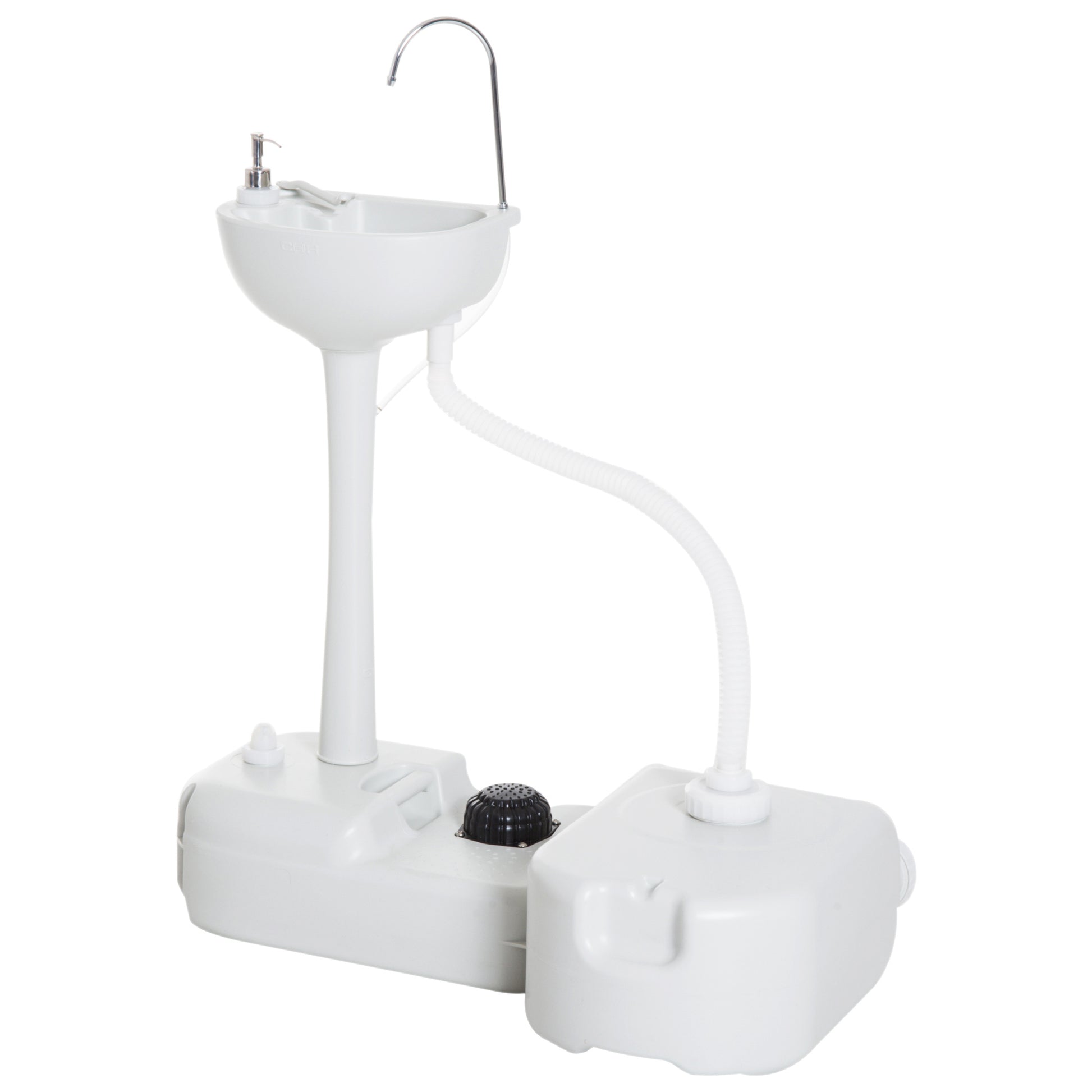 Kleankin Portable Camping Sink, Handwashing Station Basin With 4.5 Gallon Tank, 6.3 Gallon Recovery Tank, Rolling Wheels & Soap Dispenser For Rv, Outdoor Events, Gatherings, Hdpe, White Grey Plastic