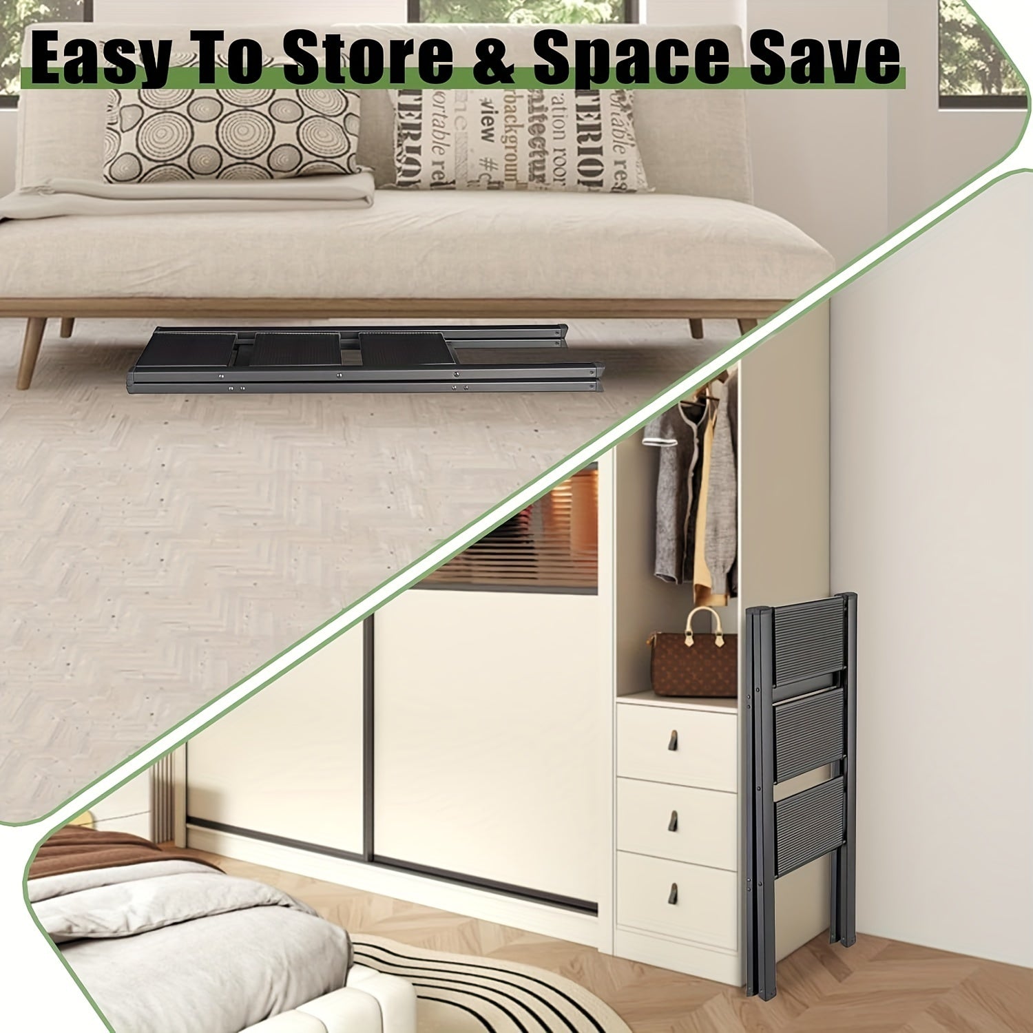 3 Step Ladder Aluminum Light Folding Step Bench Wide Non Slip Pedal 300 Lb Capacity Home Office Portable Ladder Black Black Aluminium