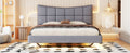 Full Size Upholstered Platform Bed With Led Lights,Usb Ports And Outlets,Linen Fabric,Gray Full Gray Wood Metal
