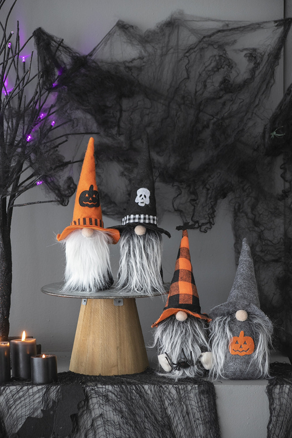 Set Of 4, 12"H Halloween Gnome Decor, Black Orange Gray Black,Gray,Orange Polyester