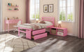 Twin Size Wood Platform Bed With Removable Storage Shelves, Built In Two Storage Drawers For Added Convenience, Pink Twin Pink Wood