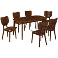 Vintage 7 Piece Dining Table Set With 6 Dining Chairs,Kitchen Table Set For 6 With Curved Back And Seat, Espresso Wood Dining Room Solid Wood Rubberwood Rectangular Dining Table With Chair Upholstered Chair Wood Espresso Seats 6 Farmhouse Curved 4 Leg