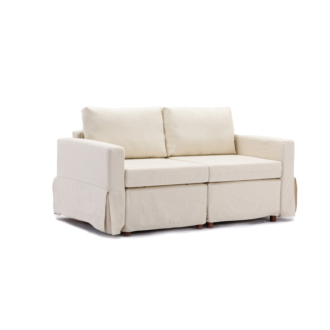 2 Seat Module Sectional Sofa Couch,Seat Cushion And Back Cushion Removable And Washable,Linen Fabric Cover,Cream Cream Wood Medium Soft Foam Linen 2 Seat