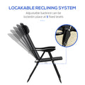 Outsunny Folding Patio Chairs Set Of 2, Outdoor Deck Chair With Adjustable Sling Back, Camping Chair With Removable Headrest For Garden, Backyard, Lawn, Black Black Fabric
