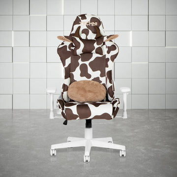 Techni Sport Ts85 Brown Cow Series Gaming Chair Caster Nylon Brown Office Spot Clean Rectangular Modern Handle Office Chairs Solid Back Fabric Metal