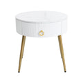 19.6'' Easy Assembly End Tables With High Gloss Faux Marble Tabletops, Set Of 2, Modern Fluted 2 Side Tables With Drawers, Round Coffee Tables With Golden Legs For Living Room, White White Gold Primary Living Space Drawers Round Mdf Iron