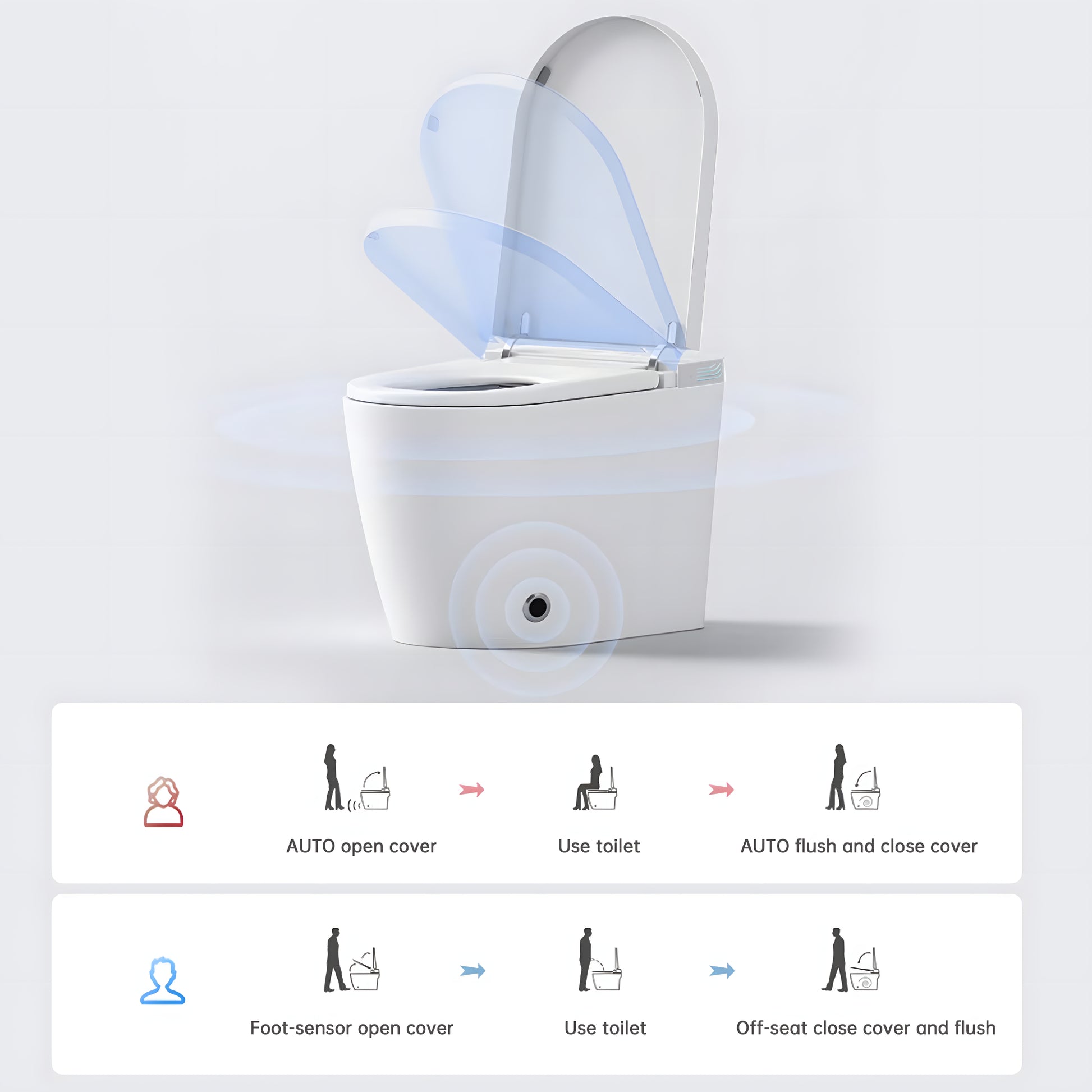 Smart Toilet With 85Mm Wider Bidet Seat, Smart Toilet With Bidet Built In, Voice Control, Bubble Shield, Auto Dual Flush,Tankless Toilet With Warm Air Dryer, Wireness Remote Control, White White Bathroom Ceramic