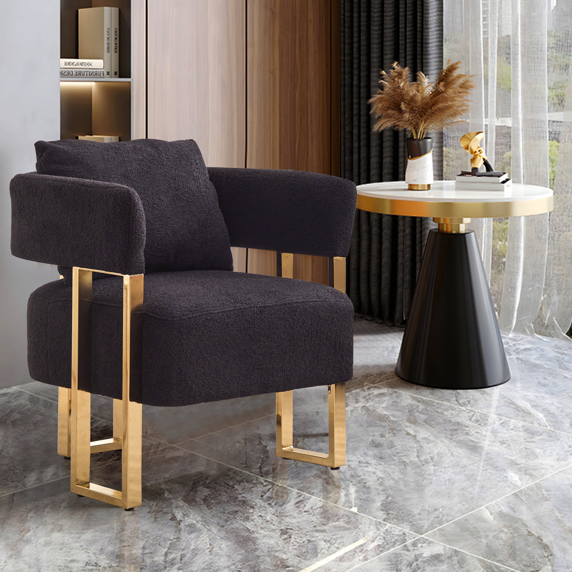 Ts Teddy Velvet Upholstered Metal Foot Sofas Black Gold Teddy 1 Seat