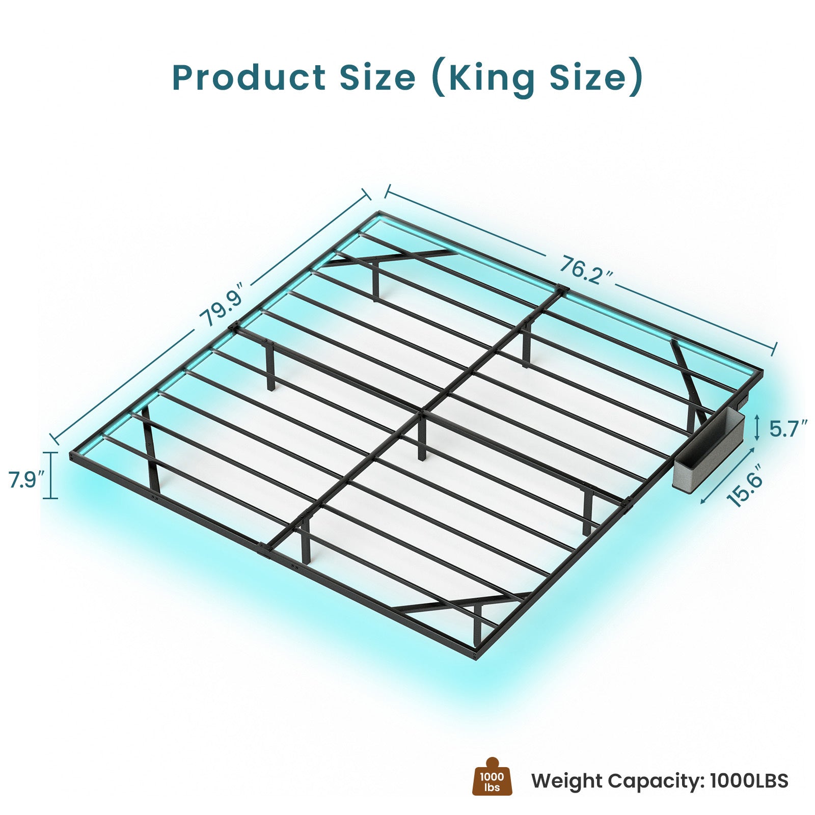 Floating Bed Frame King Size With Led Lights Charging Station, Metal Platform Queen Bed, 79.9'' L X 76.2'' W X 7.9'' H. King Black Iron