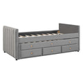 Twin Size Upholstered Daybed With Twin Size Trundle And Drawers, Velvet, Gray Box Spring Not Required Twin Gray Velvet